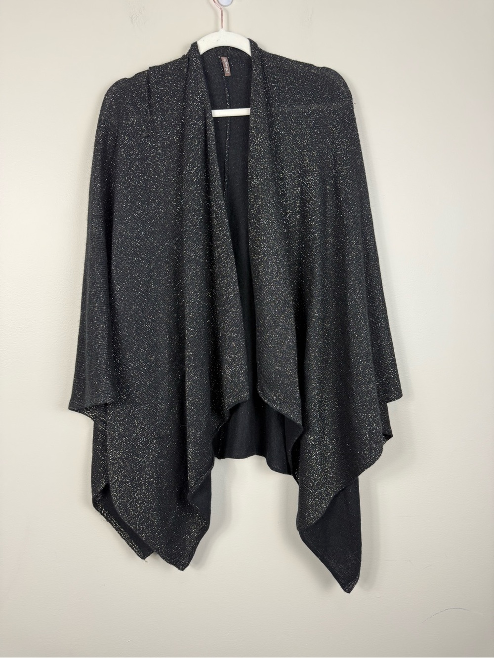 J Mclaughlin Cashmere Wool Poncho Black Gold Metallic Chic Work Office Preppy